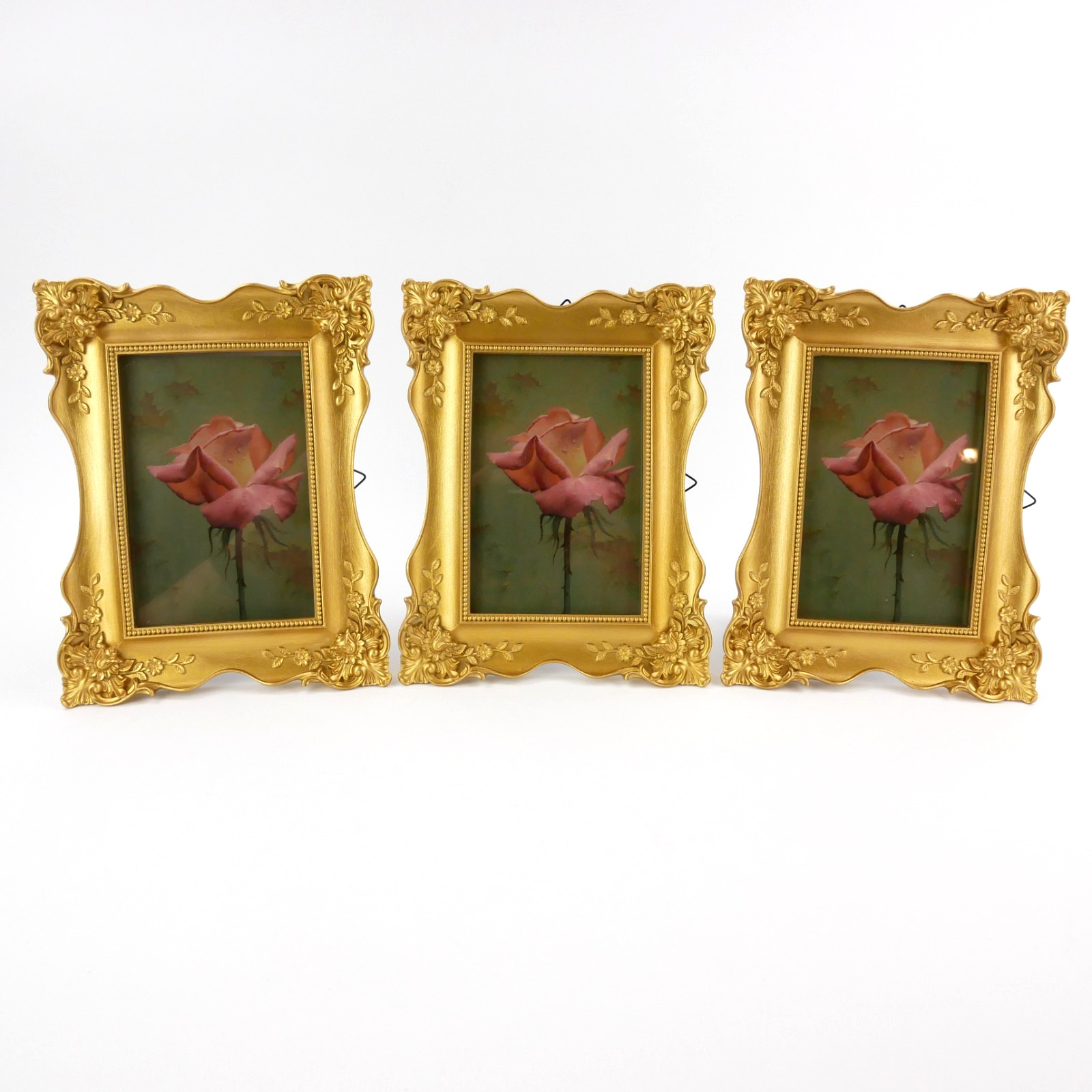 GlikCeil 3 Pc Vintage Gold Picture Frames 4x6 Ornate Antique Baroque Resin New