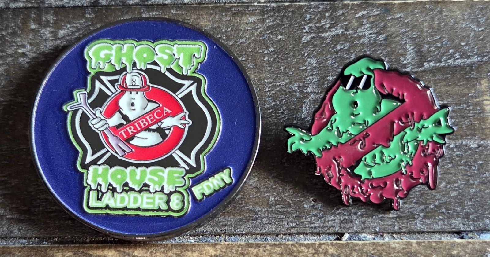Ladder8 Tribeca New York Fire Department Ghost Busters Challenge Coin FDNY & Pin