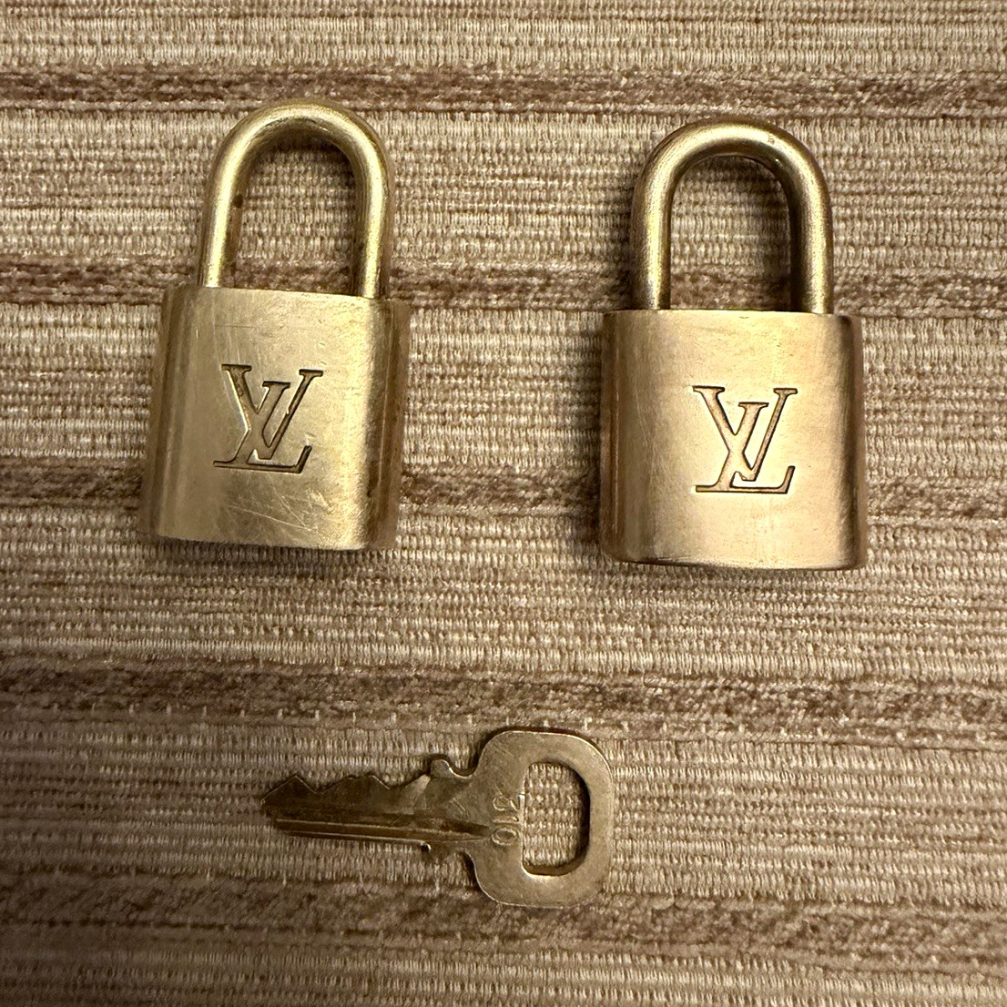 LV Logo Brass Gold-Tone Padlocks (2) with Key - Key Code 310