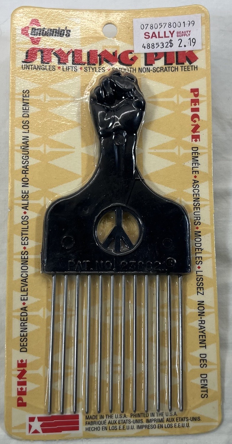 Vtg Nos* Antonio\'s Styling Pik #532 Afro Hair Pick Black Power Handle Peace Sign