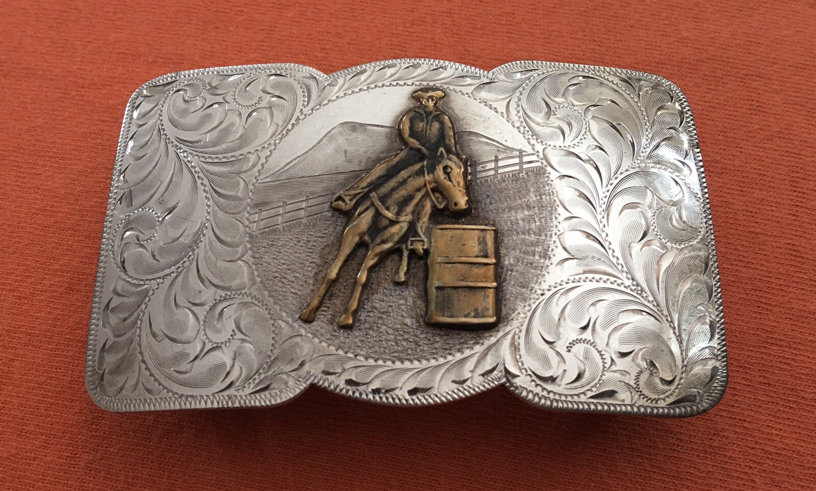 VTG Rare Signed Western Rodeo Sterling Silver Barrel Racing Trophy Belt Buckle VTG Rare Signed Western Rodeo Sterling Silver Barrel Racing Trophy Belt Buckle