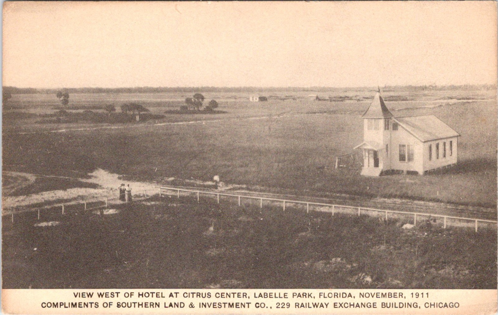 Labelle Park FL Florida VIEW From CITRUS CENTER HOTEL Church/Farms 1911 Postcard