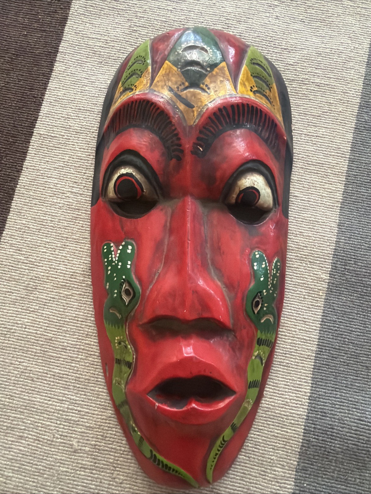 Vintage 15” Face Mask Carved Wood Snakes Dance Demon Protection Javanese
