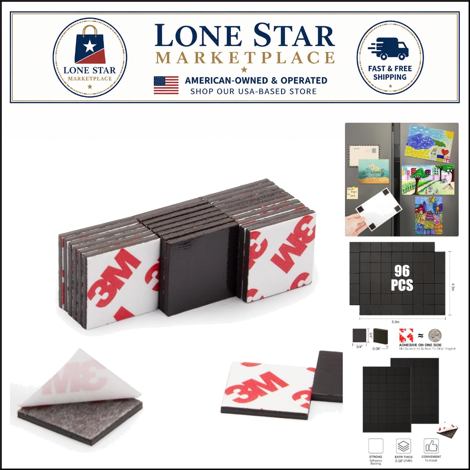 Self-Stick Magnetic Squares - 96 Pack 3/4\