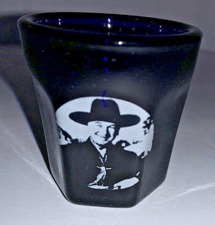 Vintage HOPALONG CASSIDY Cobalt Blue Shot Glass with Swirl Glass Mark