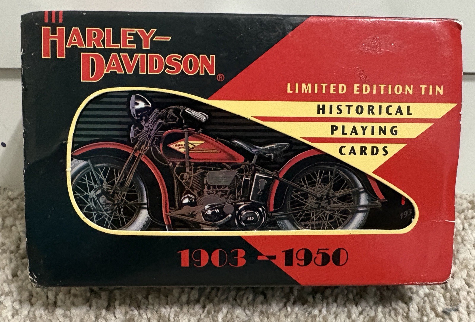 1997 Harley Davidson Historical Playing Cards 1903-1950 Tin Set 2 Decks Sealed