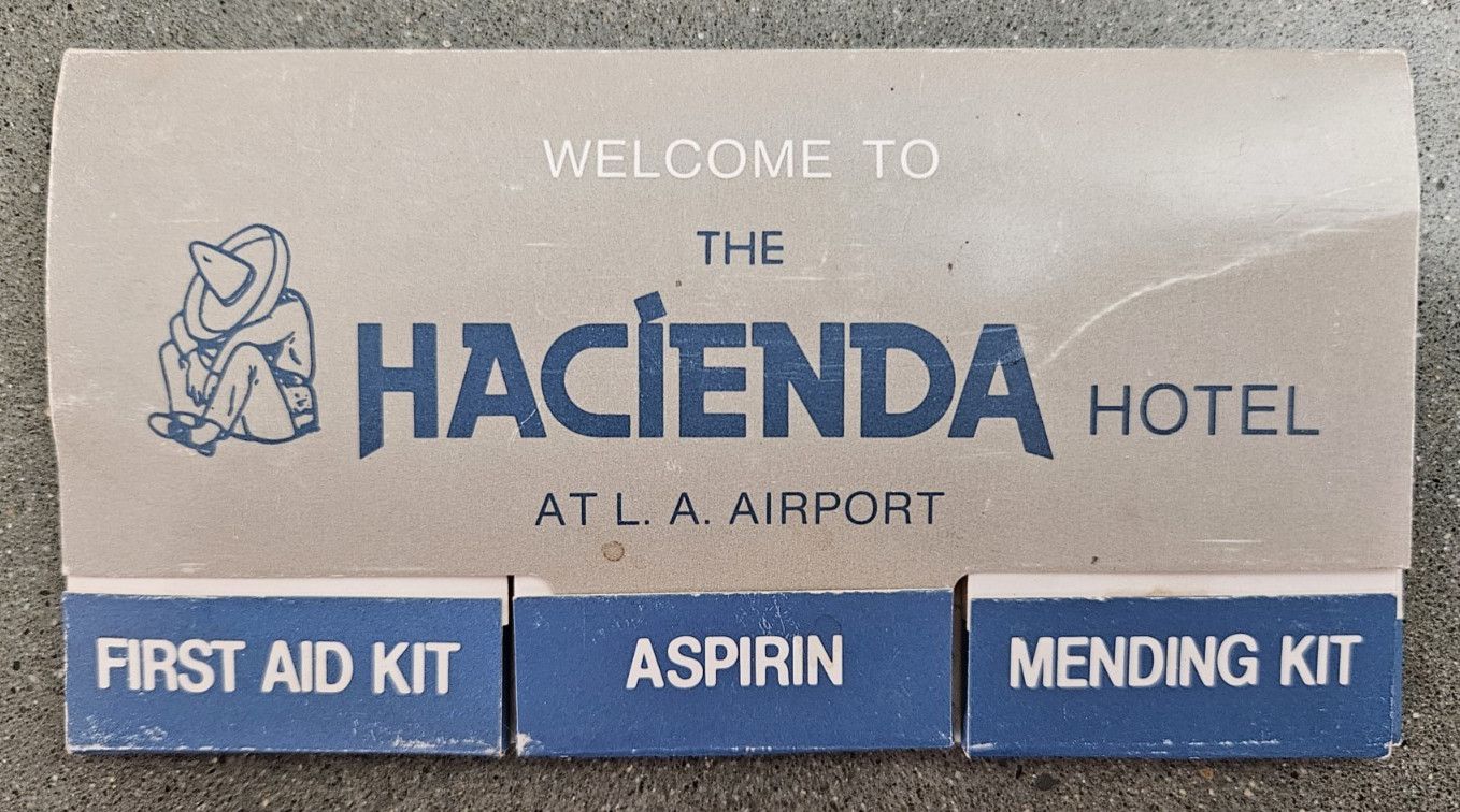 1980s Hacienda Hotel at LAX Amenity First Aid Kit, Aspirin, Mending Kit unused