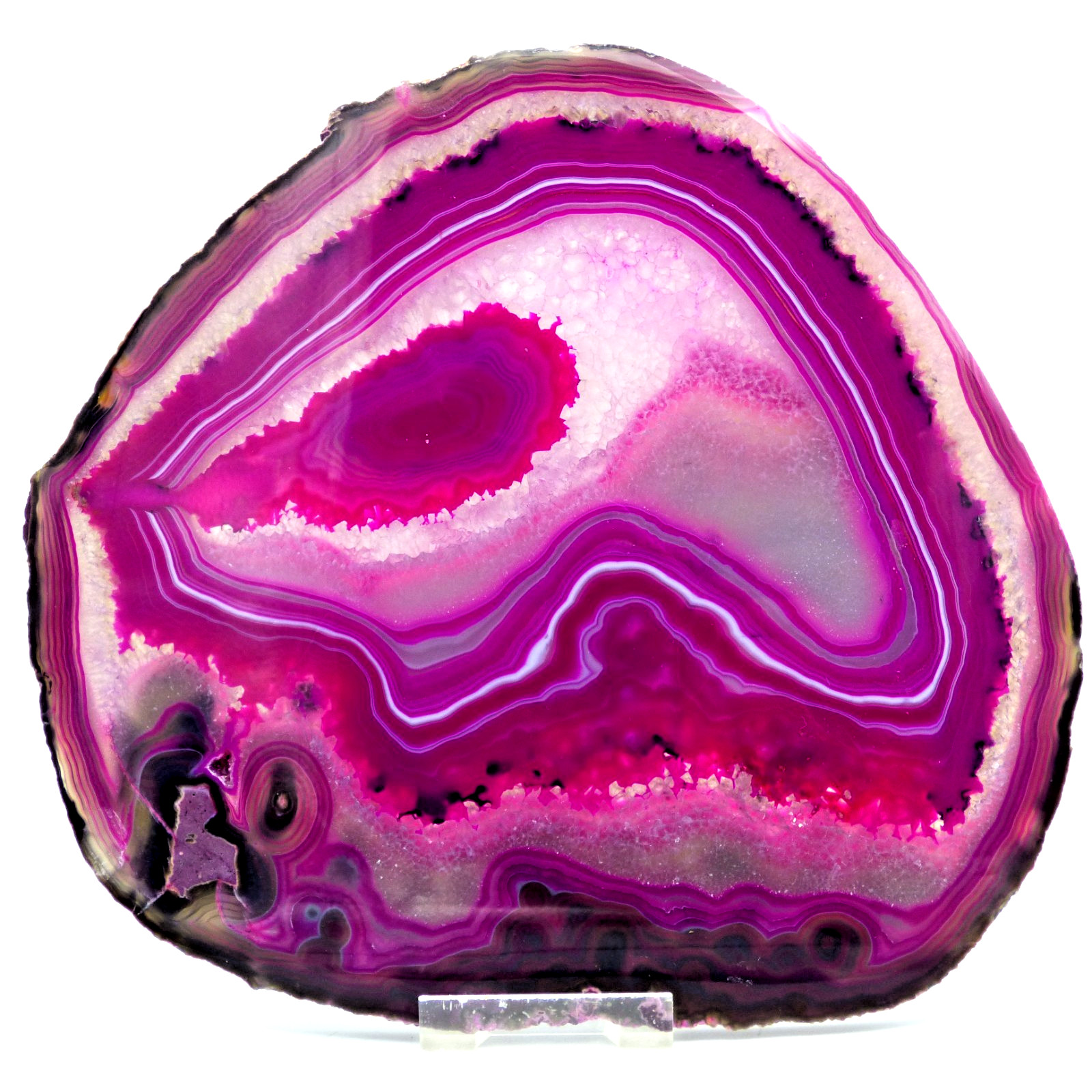 Large Pink Agate Crystal Slice  Natural Banding and Orbs 828g 23 x 22   + Stand