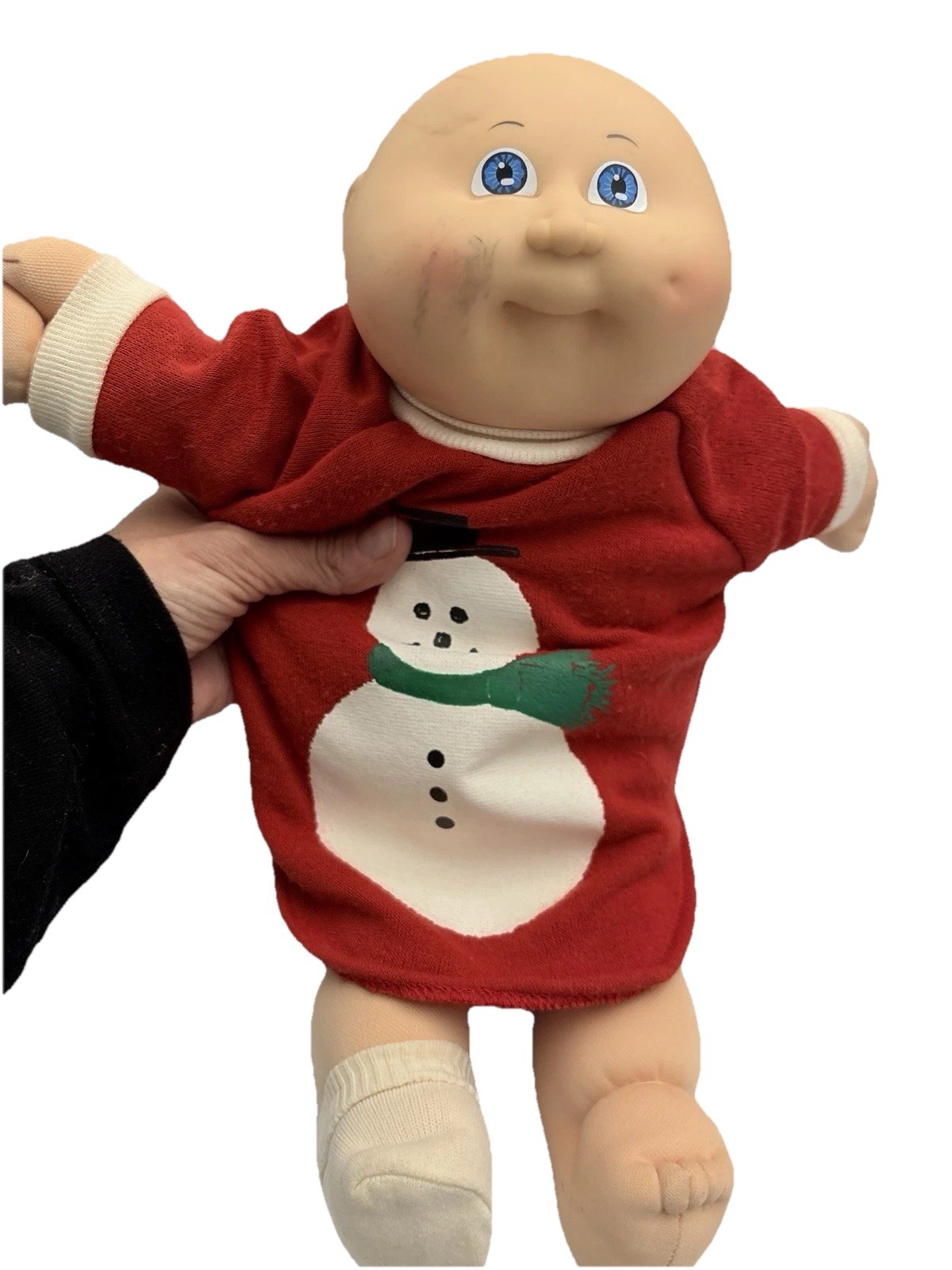 Vintage CABBAGE PATCH KID Christmas Outfit Bald Head Blue Eyes Doll Dimples