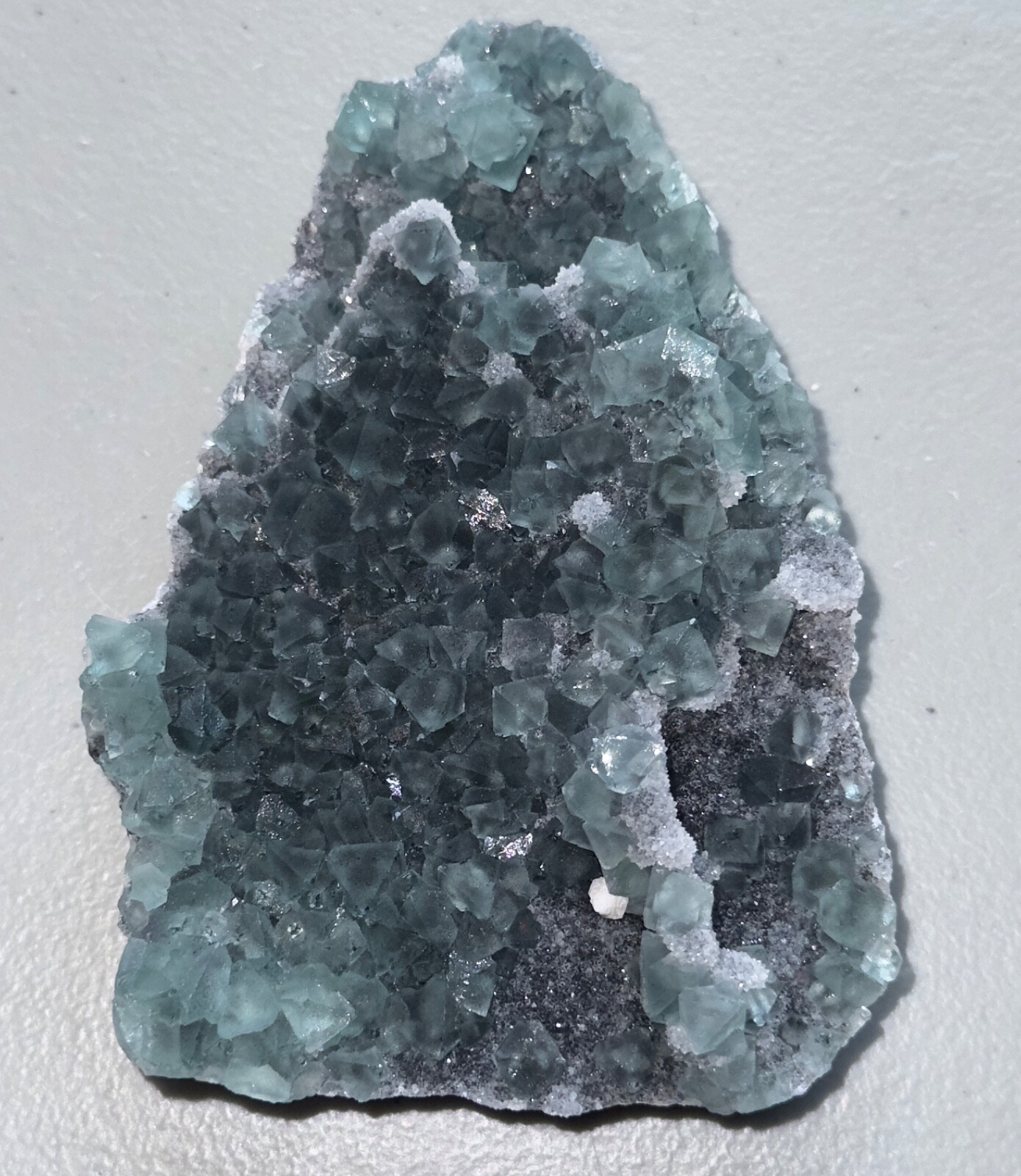 Blue Green Fluorite Triangular Cubic Crystals Druzy Matrix Mineral Specimen