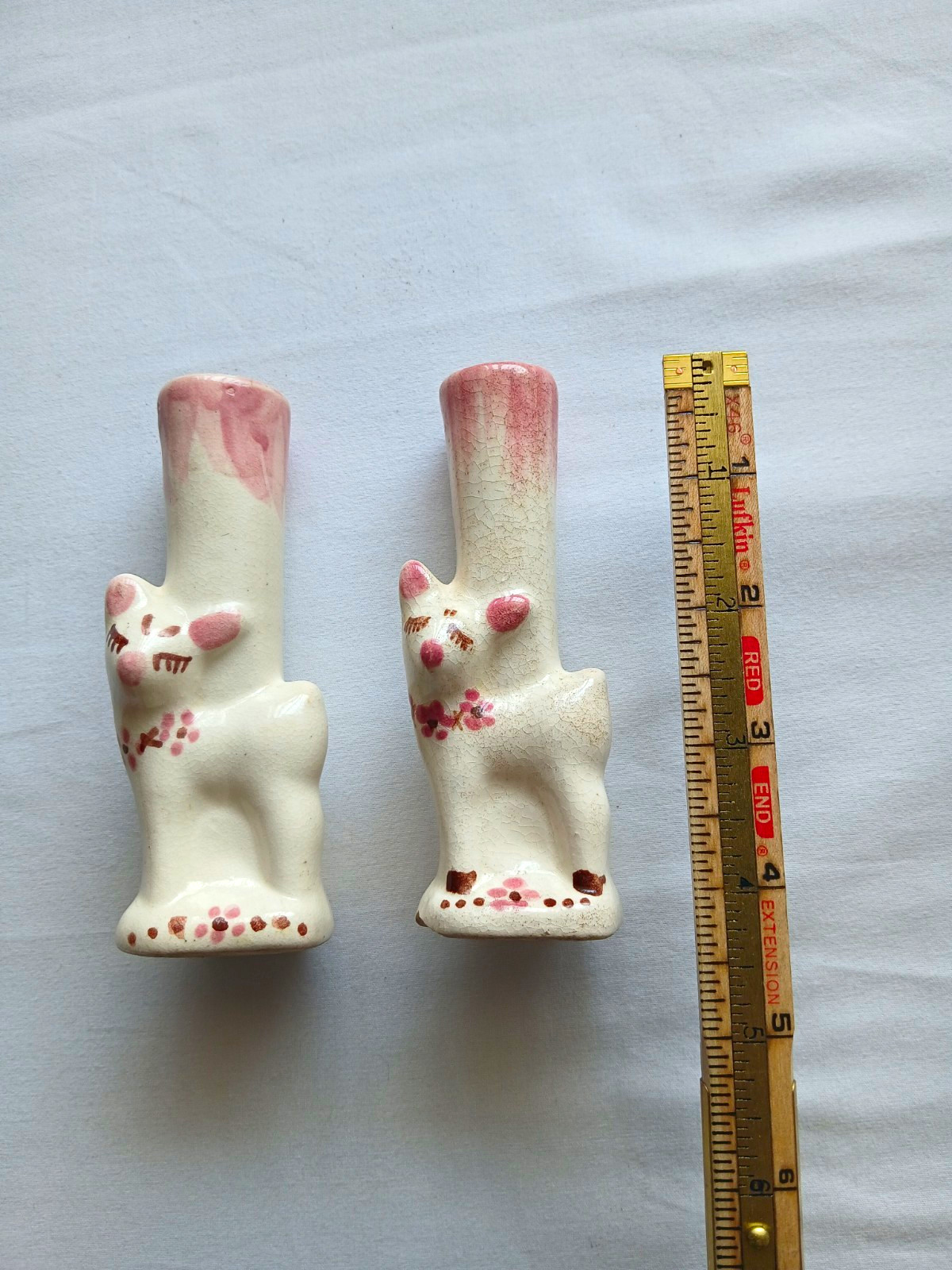 Ceramic Hand Painted Glossy Lamb Mini Vases Set of 2 White Pink 5in