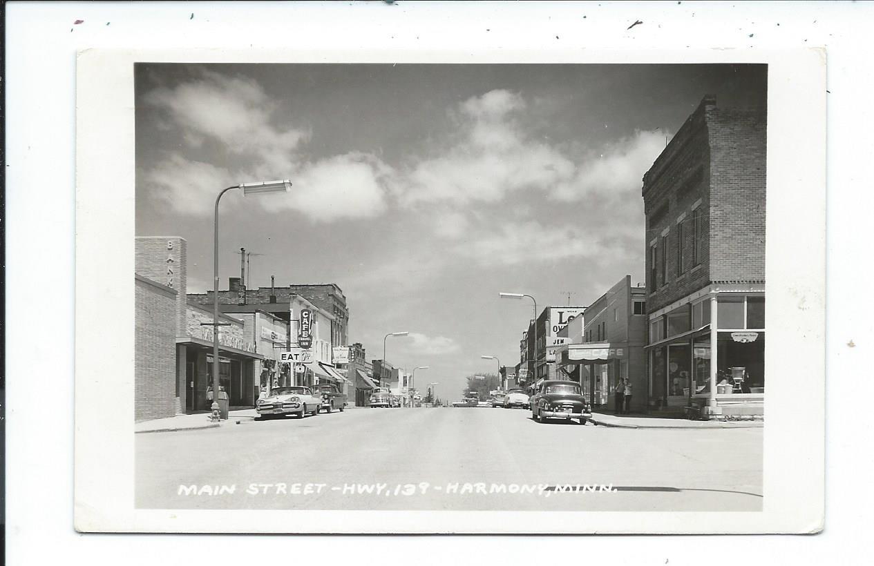 Real Photo Postcard Post Card Harmony Minnesota Minn Mn Main Street