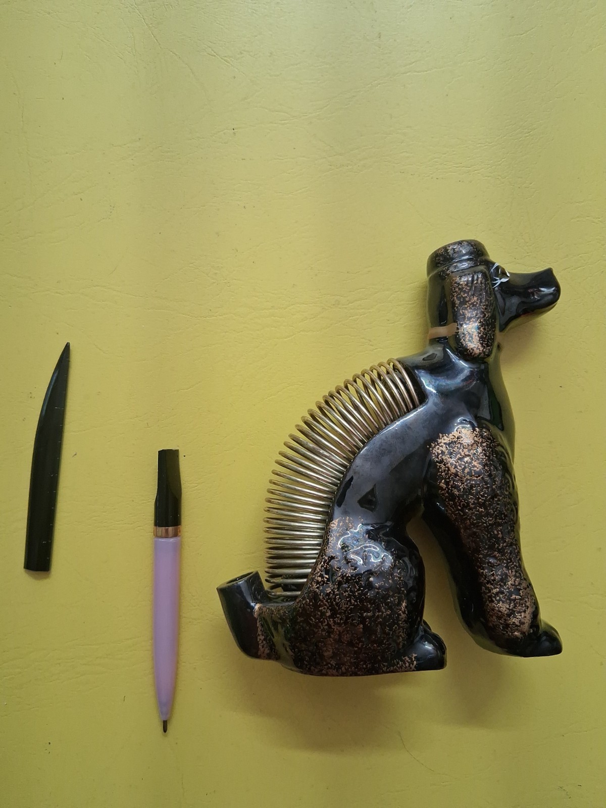Vintage Black Poodle Spring Paper And Pen Holder Japan