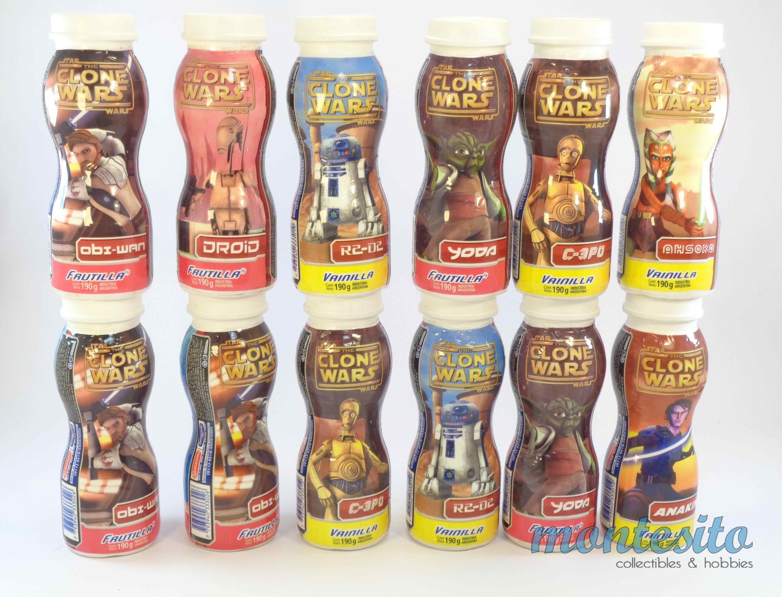 2009 STAR WARS CLONE WARS YOGHURT BOTTLES x12 YODA JEDI * PRODUCED IN ARGENTINA