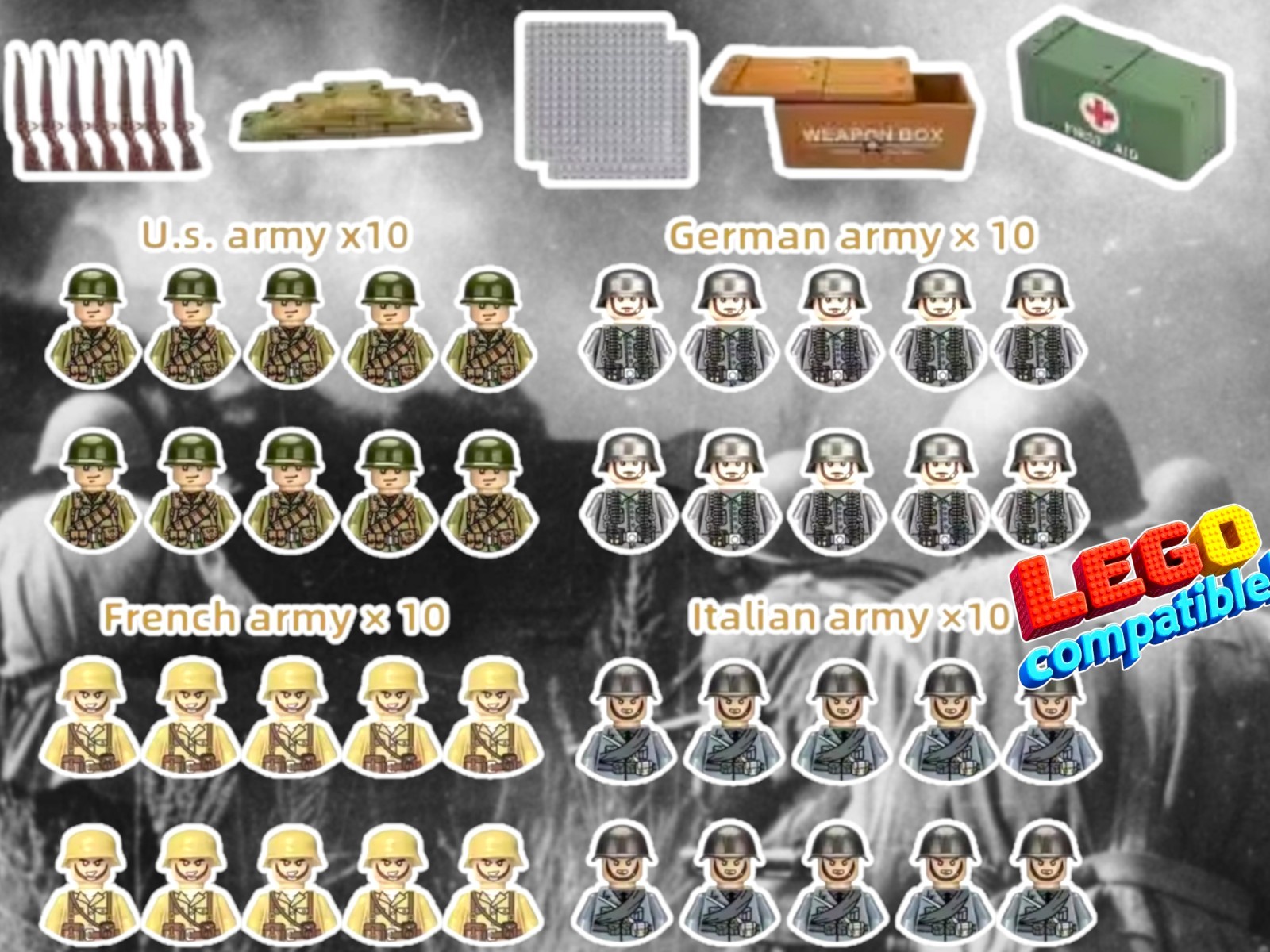 New 40x Figure MiniFigures WwII ITALIAN FRENCH USA Army Germ@n Mini Soldier Set
