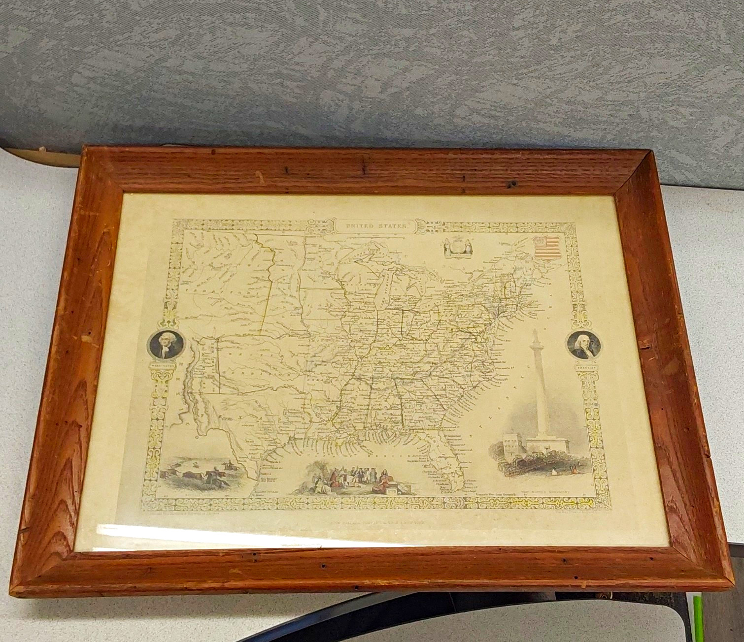 Framed 1851 Tallis Map Of The United States FT Engravings By J. Rapkin*