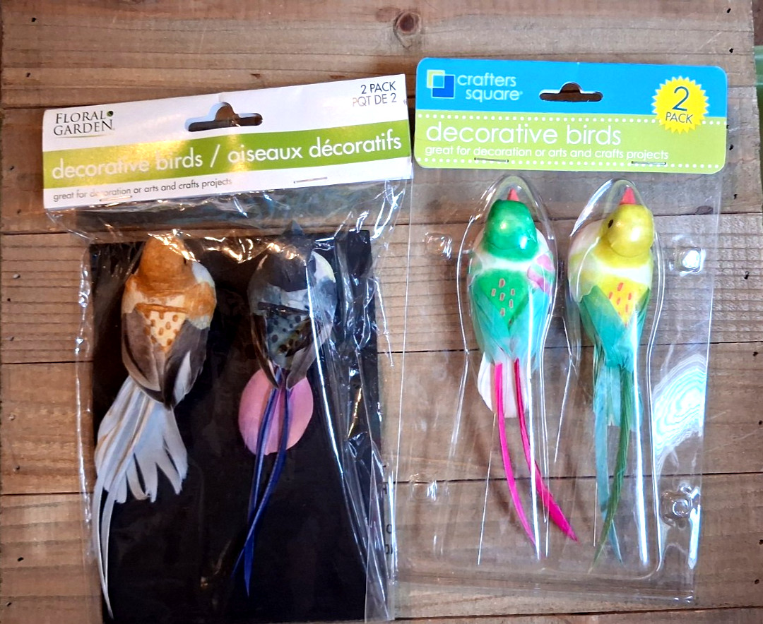 2 Sets of 2 Decorative Craft Birds- new.