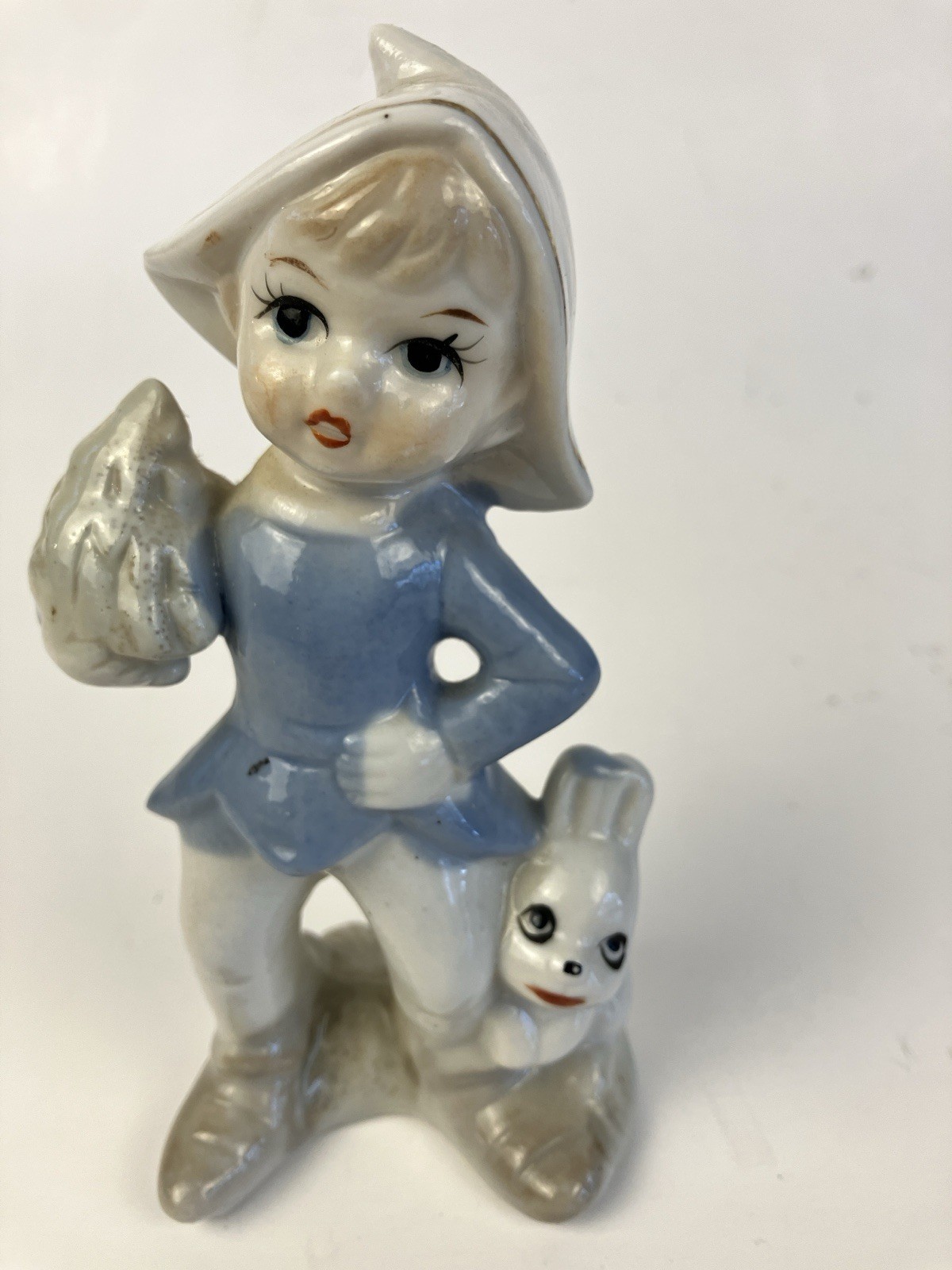 Vintage Lefton Elf With Bunny Figurine Excellent Condition No Chips Or Cracks
