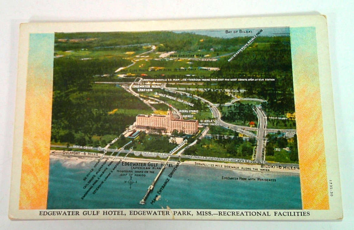 Vintage Edgewater Gulf Hotel Edgewater Park MS Postcard Curt Teich Unposted