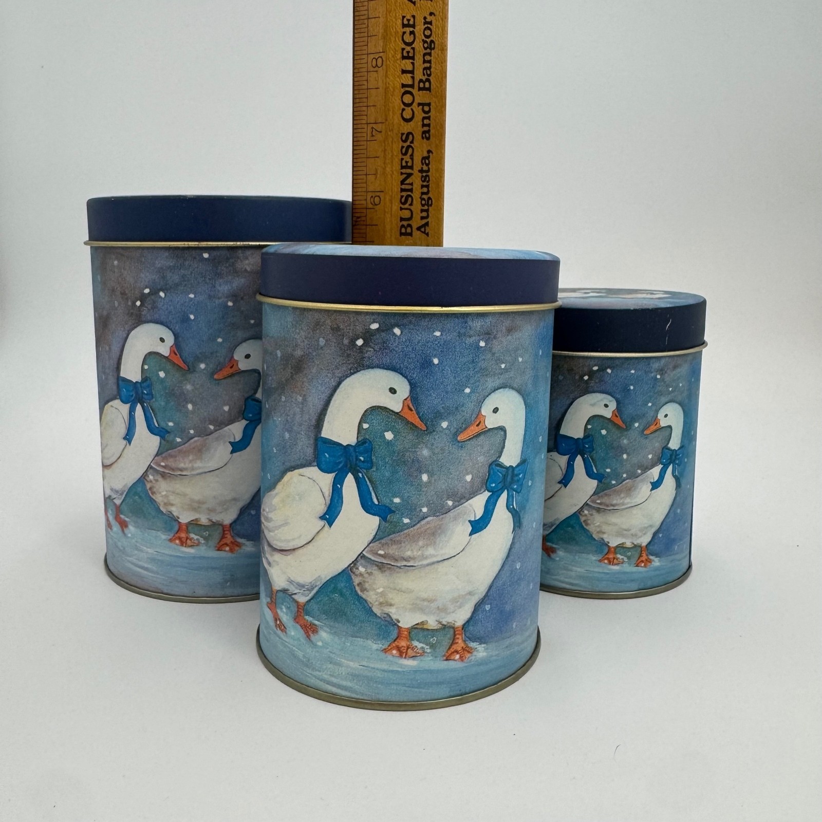 Vintage Winter Goose 3 Nesting Canisters Blue Ribbon Geese 90s Kitchen [COPY]