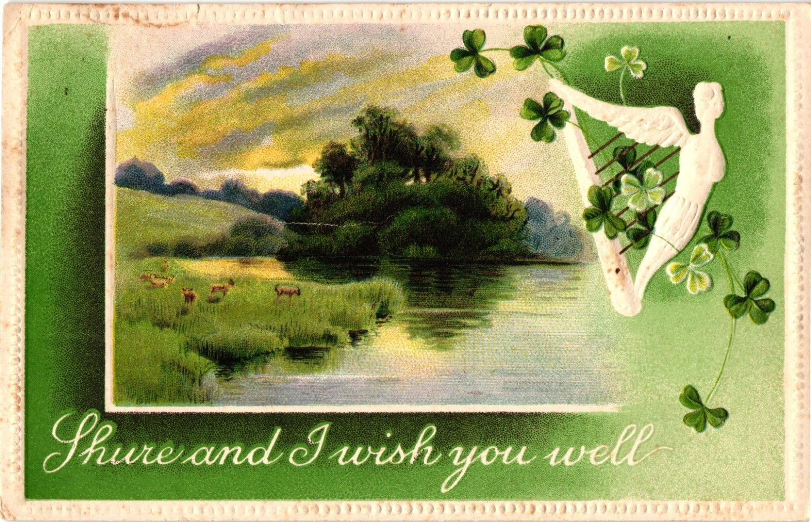 Gottschalk Dreyfuss & Davis WISH YOU WELL Clover Embossed c1913 Postcard