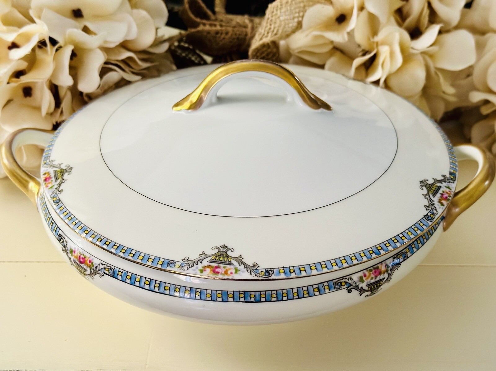VTG Stamped Noritake Japan Cortez Handpainted Porcelain Round Serving Bowl w/Lid
