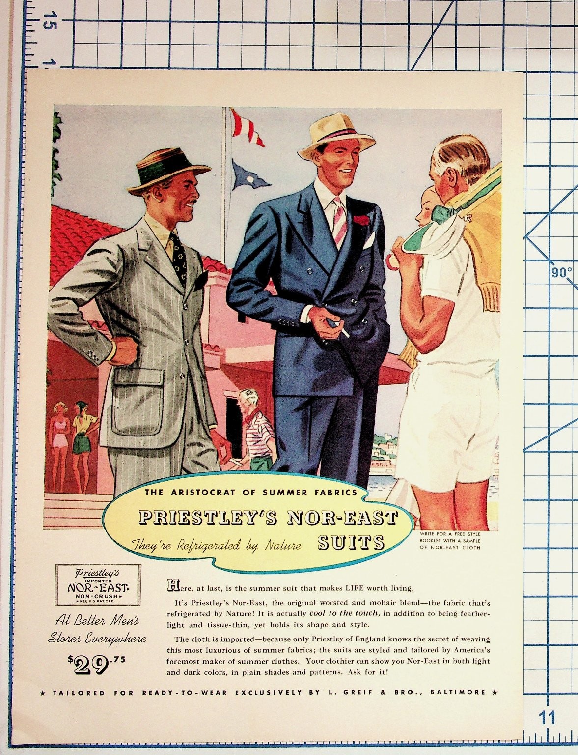 Vintage 1940s Priestley's Nor-East Suits Men's Fashion Ad Baltimore Vintage 1940s Priestley's Nor-East Suits Men's Fashion Ad Baltimore