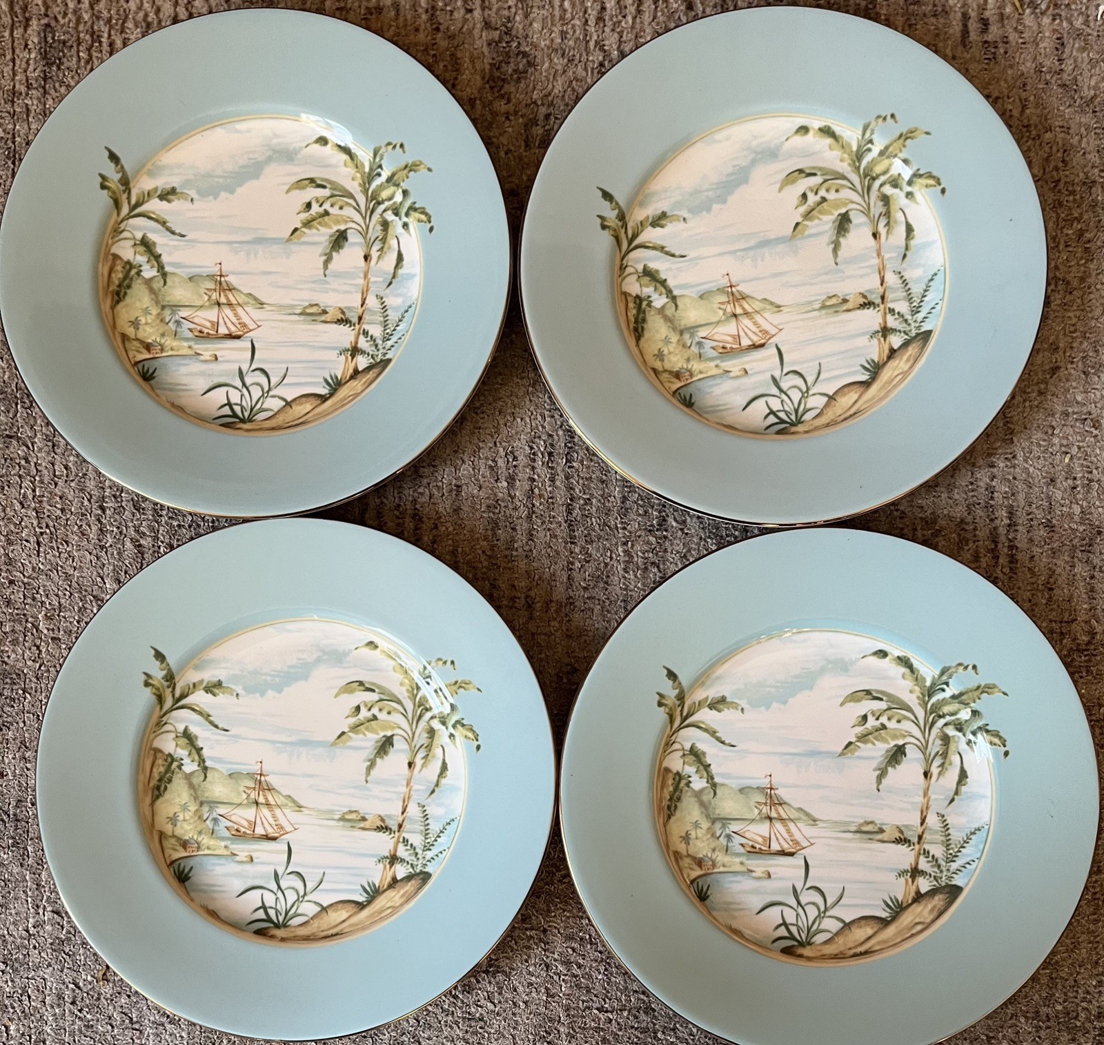 4 Lenox Blue British Colonial Tradewind Accent Luncheon Plates  9 1/2” NEW