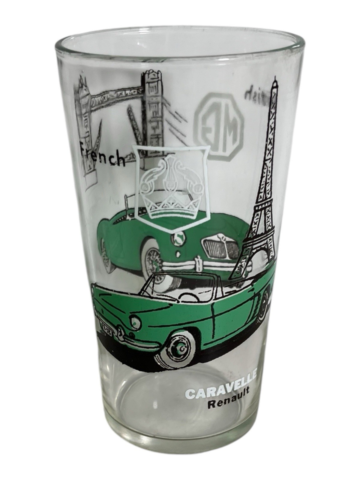 Vintage Renault Caravelle British MG Graphic Clear Drinking Glass Tumbler