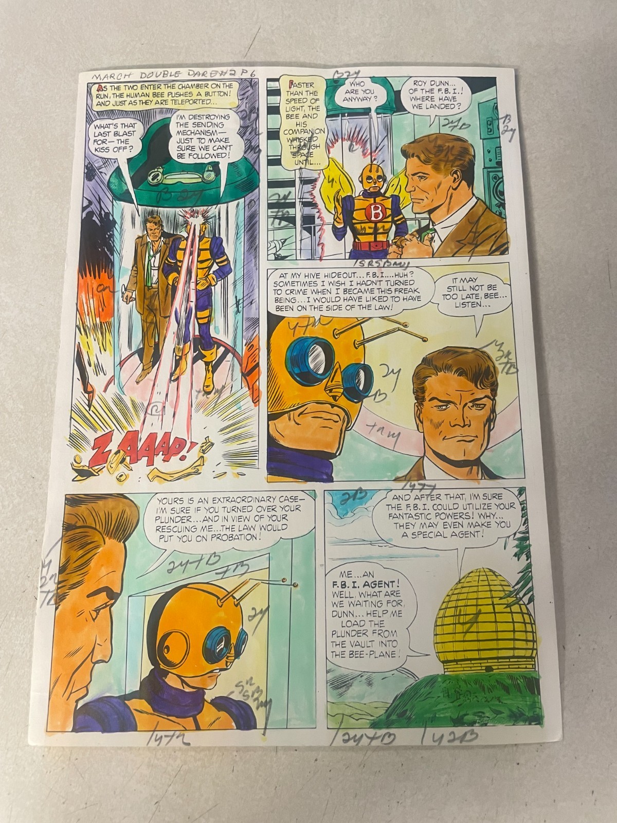 BEE MAN in DOUBLE DARE #2 comic art color guide DICK AYERS 1967 TELEPORT FBI