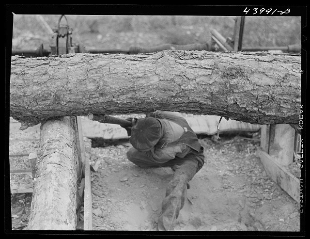 Photo:Heard County Georgia 1941 Sawmill Worker Handling Log Lumber