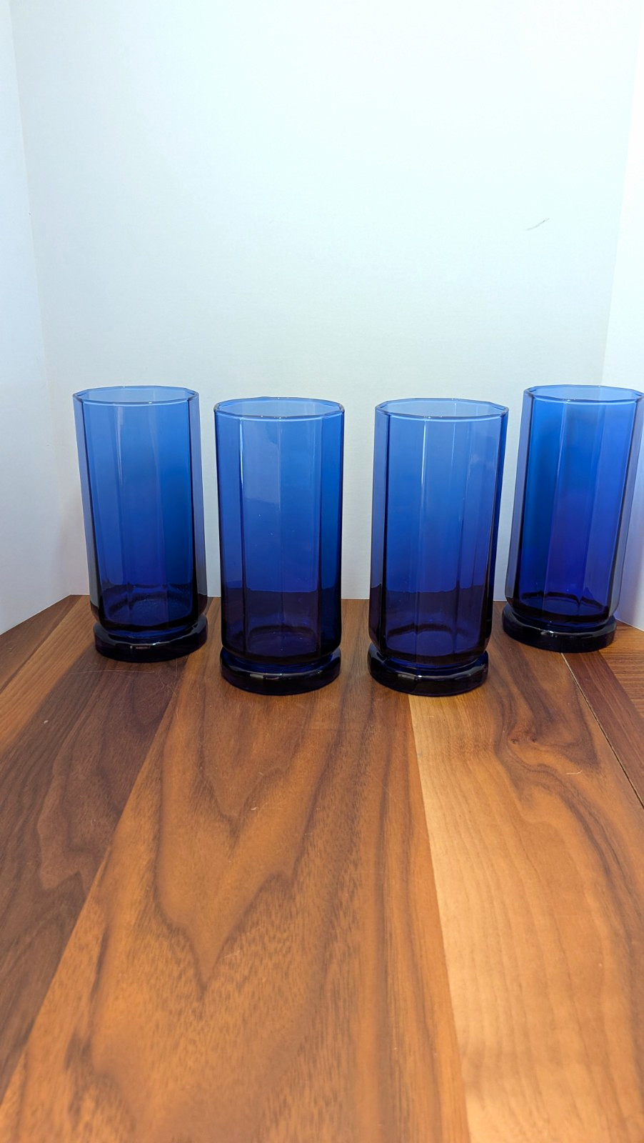 VTG Anchor Hocking Essex Cobalt Blue 10-Panel Tall Tumbler Glasses - QTY 4, VG