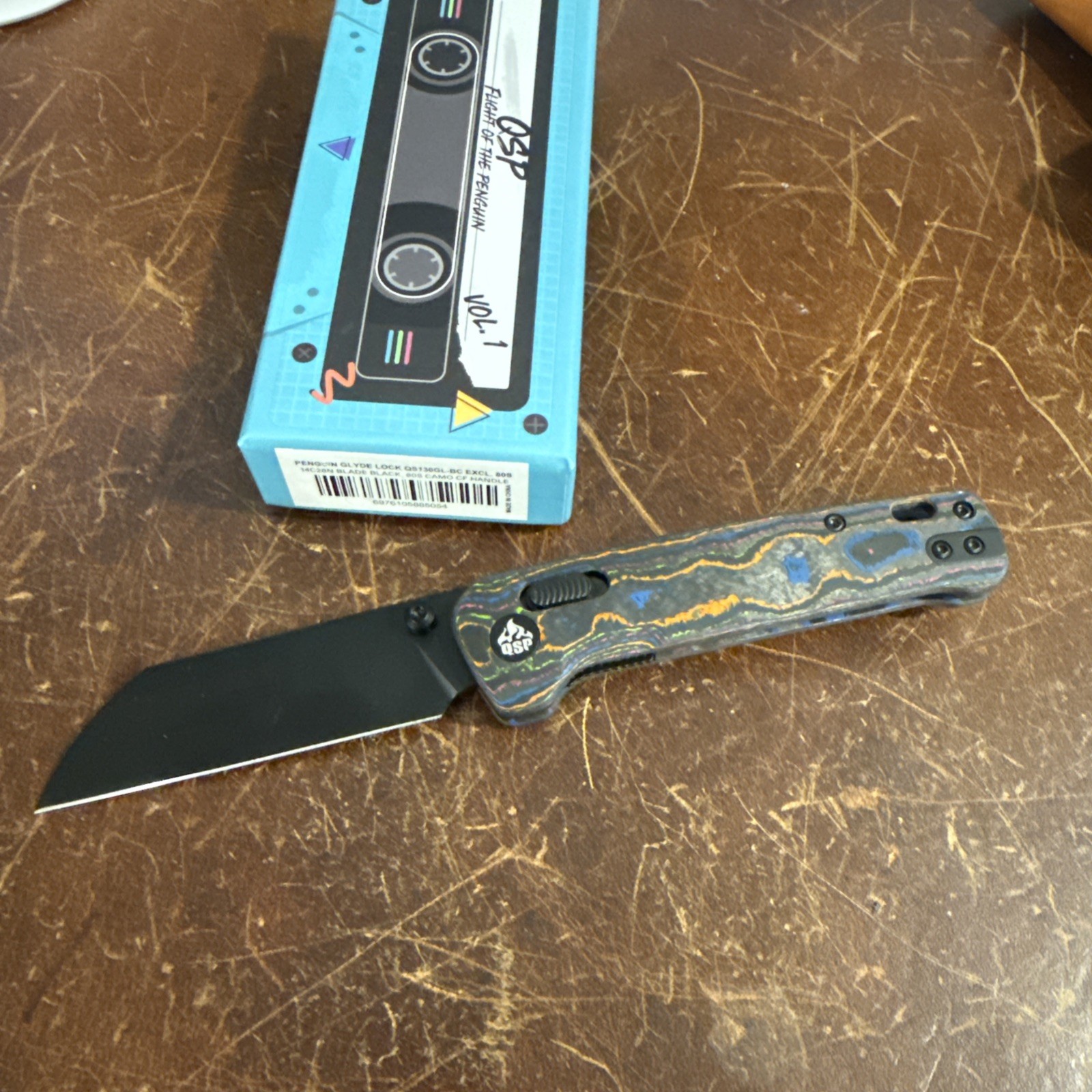 QSP Penguin 80s Camo Carbon Fiber 1 Of 90 Folding Pocket Knife Black Blade