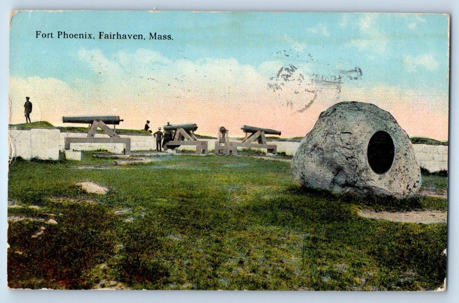 1913 Fairhaven Massachusetts Vintage Postcard Fort Phoenix Exterior View Posted