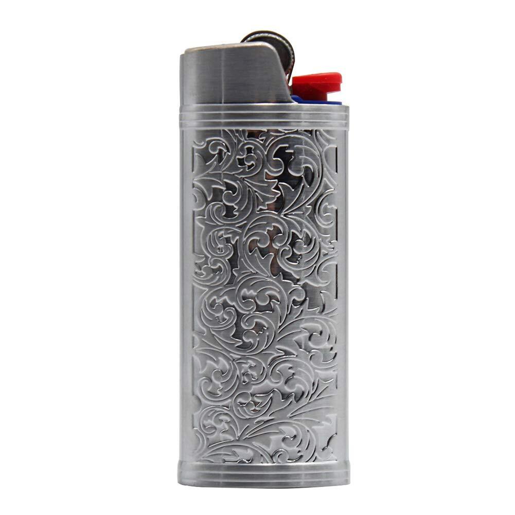 Metal Lighter Case Cover Holder Vintage Floral Stamped for BIC Full Size J6