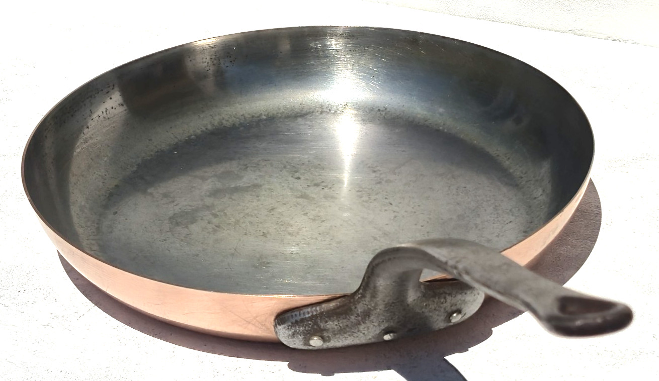 Vintage 12.8inch Copper Frying Pan Marked Made in France Tin Lining 5.5lbs 1.5mm