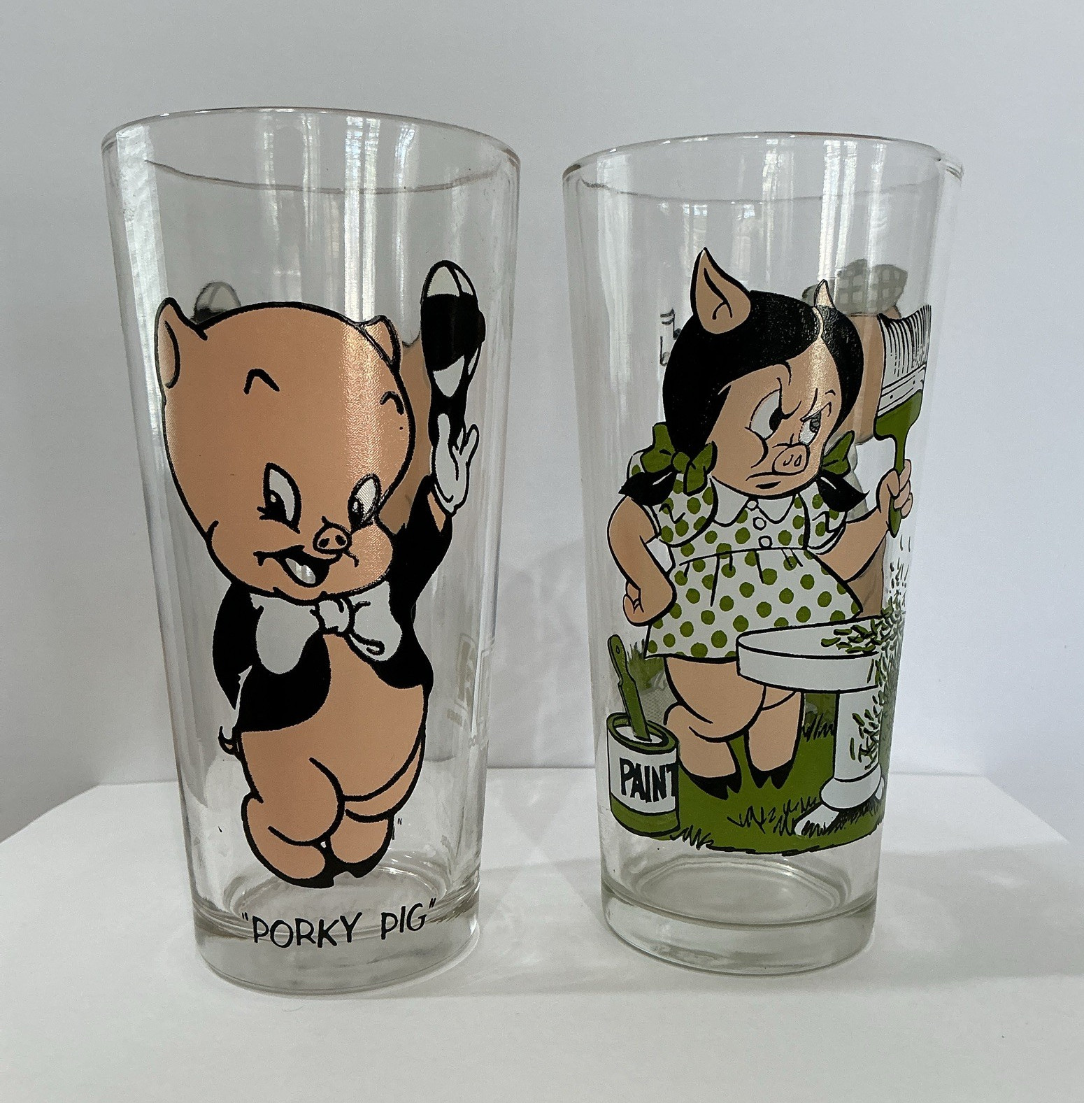 Pepsi Warner Bros. Porky Pig Collector Series 1973 & 1976 Clear Glasses