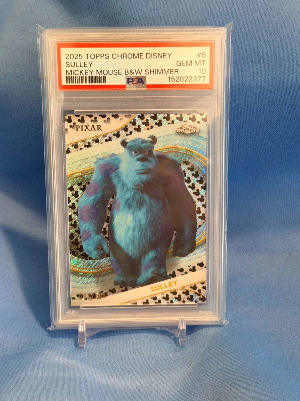 2025 Topps Chrome Disney Sulley /101 Mickey Blck & White Shimmmer PSA 10