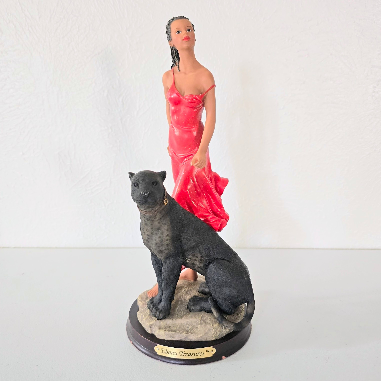Vintage Ebony Treasures African American Woman Red Dress Black Panther Figurine