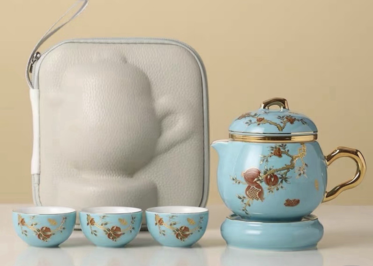  Portable Tea Set,Chinese Teapot Set Handmade Ceramic Tea Set Travel Bag