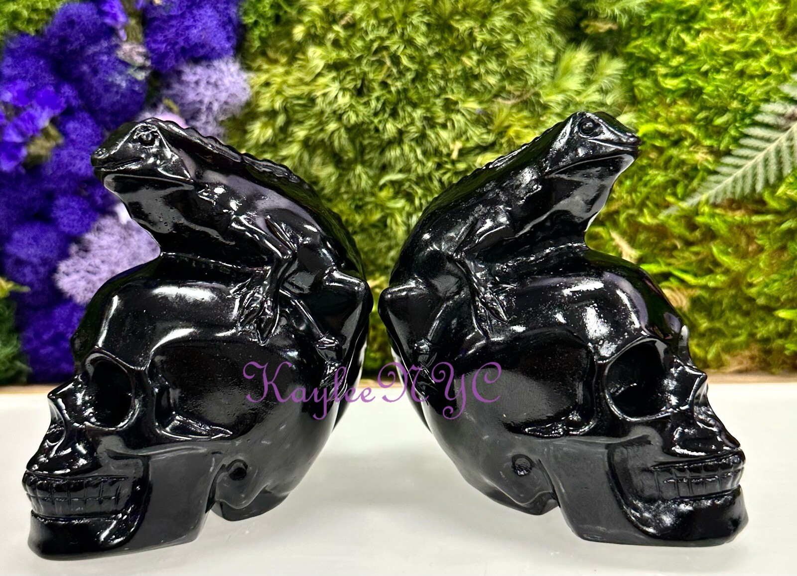 Wholesale Lot 2 PCs Natural Black Obsidian Lizard Skull Healing Energy Crystal