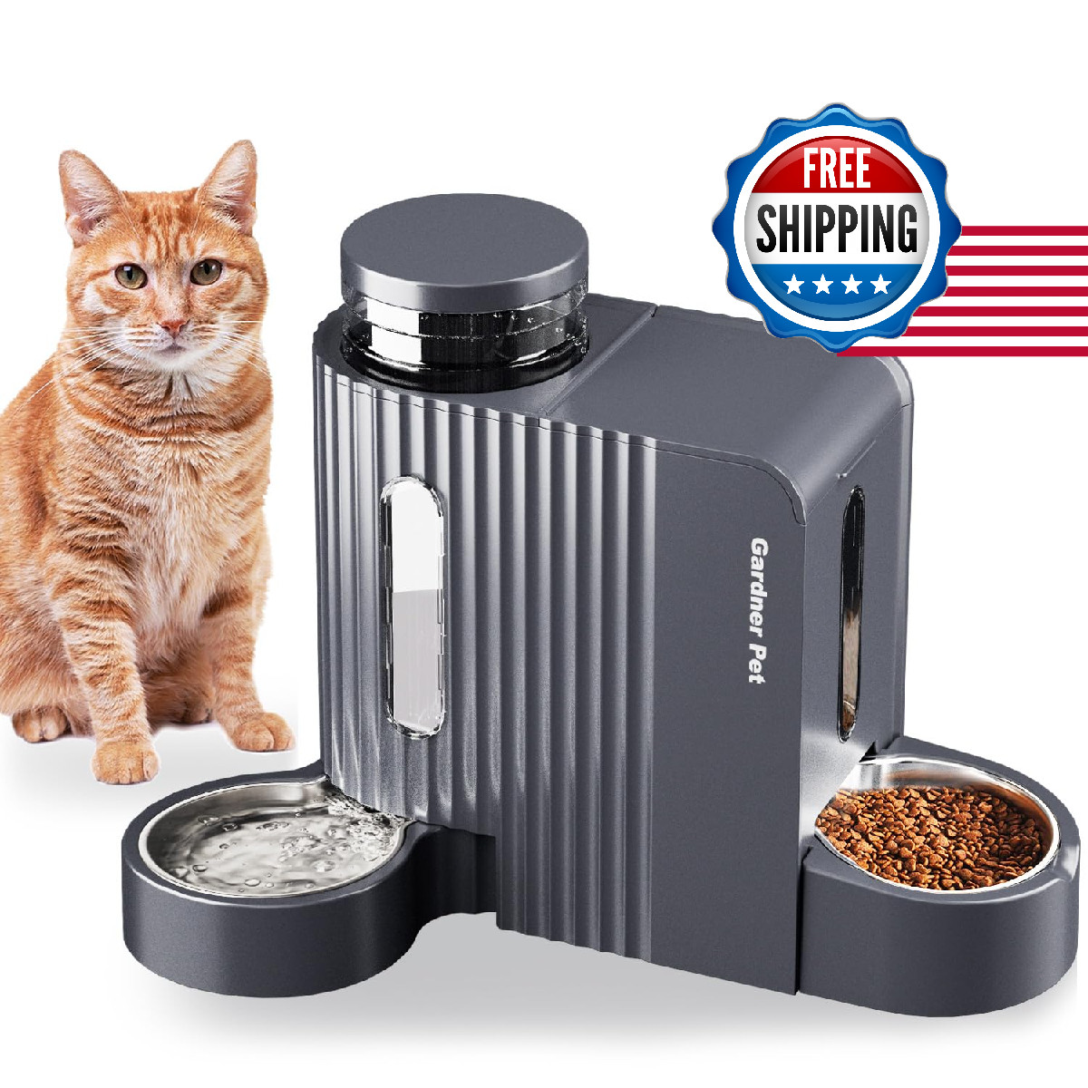 Gardner Pet Automatic Gravity Cat Food Feeder And Water Dispenser Stainless