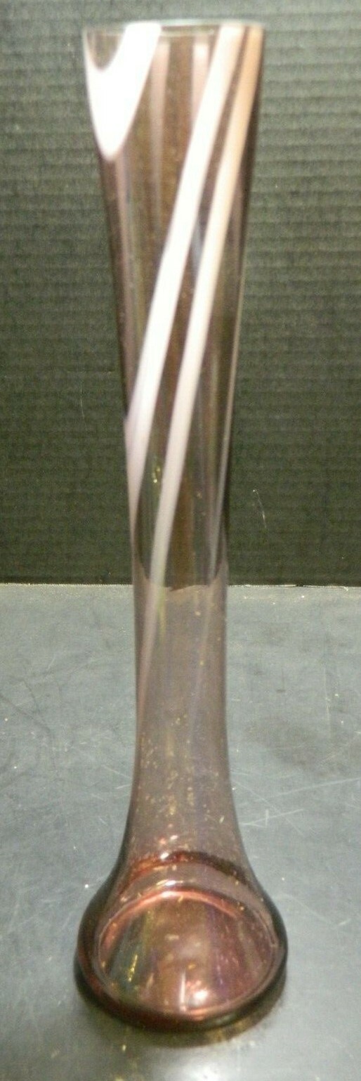 Vintage Hand Blown Amethyst w/ White Swirls Glass Vase 11.75