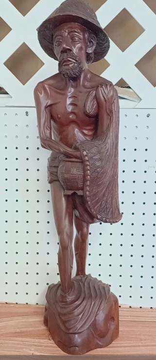 Indonesian Handmade Hand-Carved Wooden Fisherman Sculpture