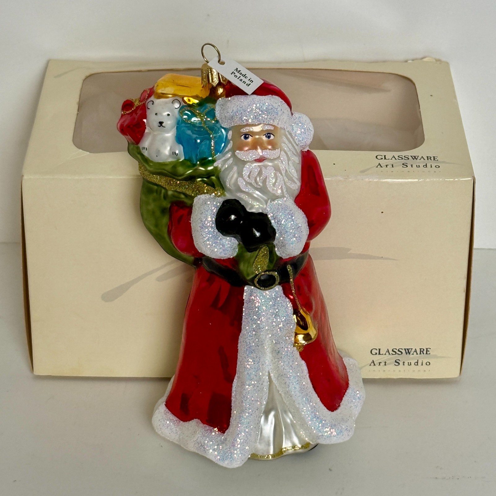 Glassware Art Studio Santa Claus Glass Christmas Ornament Handcrafted Poland 7”