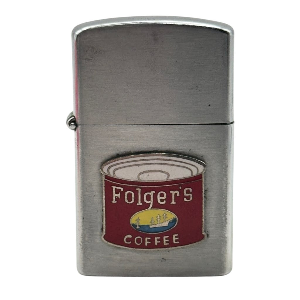 Vintage Penguin No 127 Folger's Coffee Chrome Advertising Pocket Lighter Japan