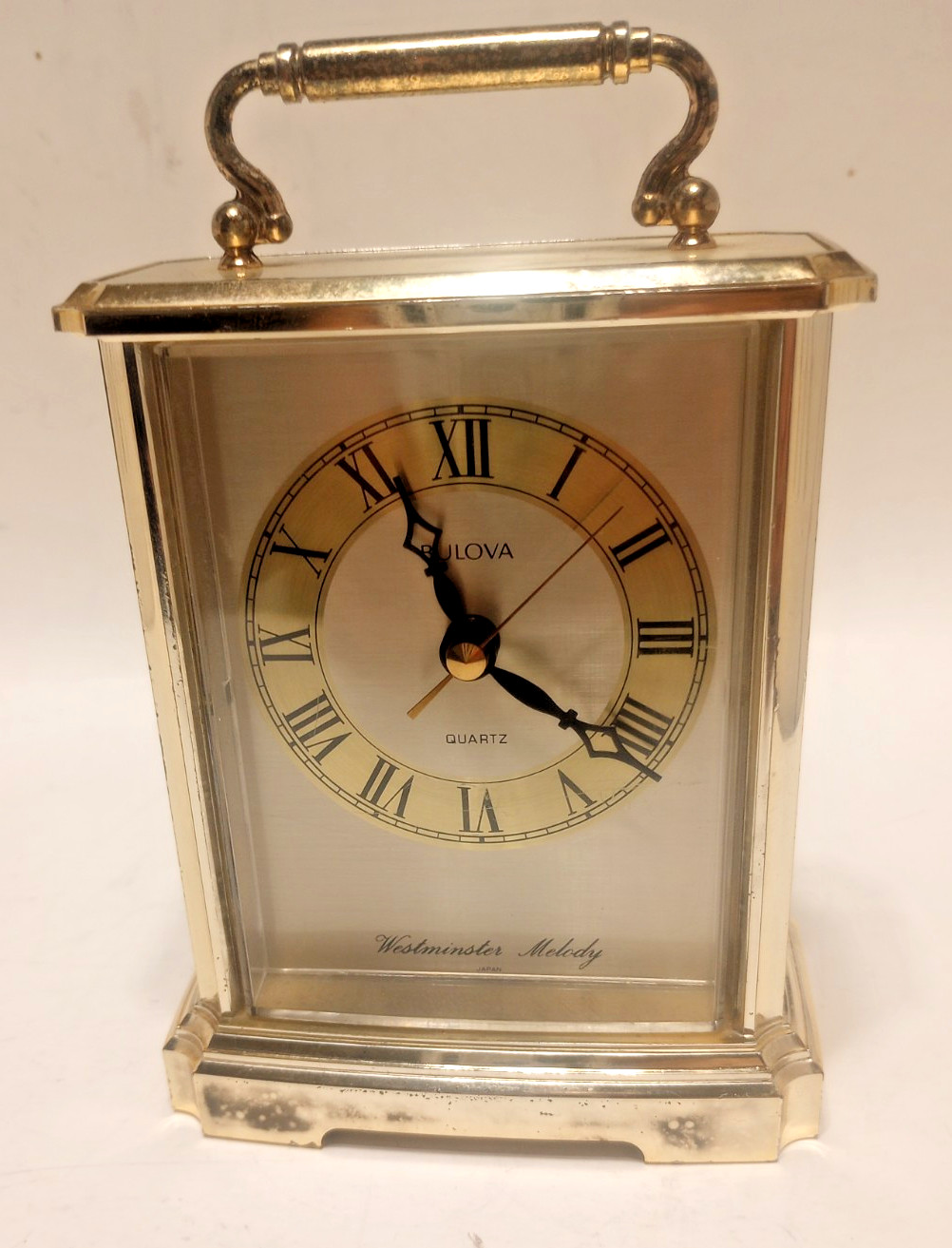 Running Bulova Quartz Westminster Melody Chime Gold Japan Mantle Clock 4RH626 Running Bulova Quartz Westminster Melody Chime Gold Japan Mantle Clock 4RH626