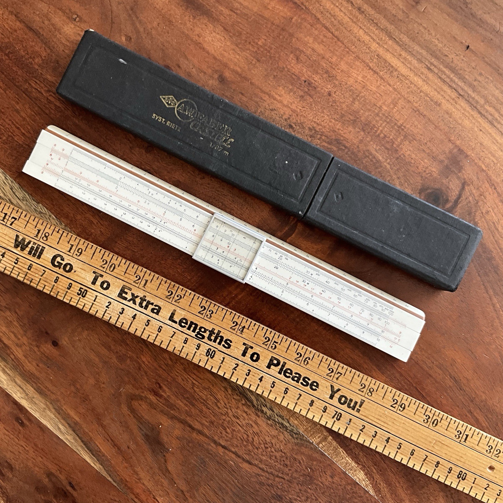 Antique A.W. FABER Slide Rule (Ruler) Made in Germany with Case 1/87M