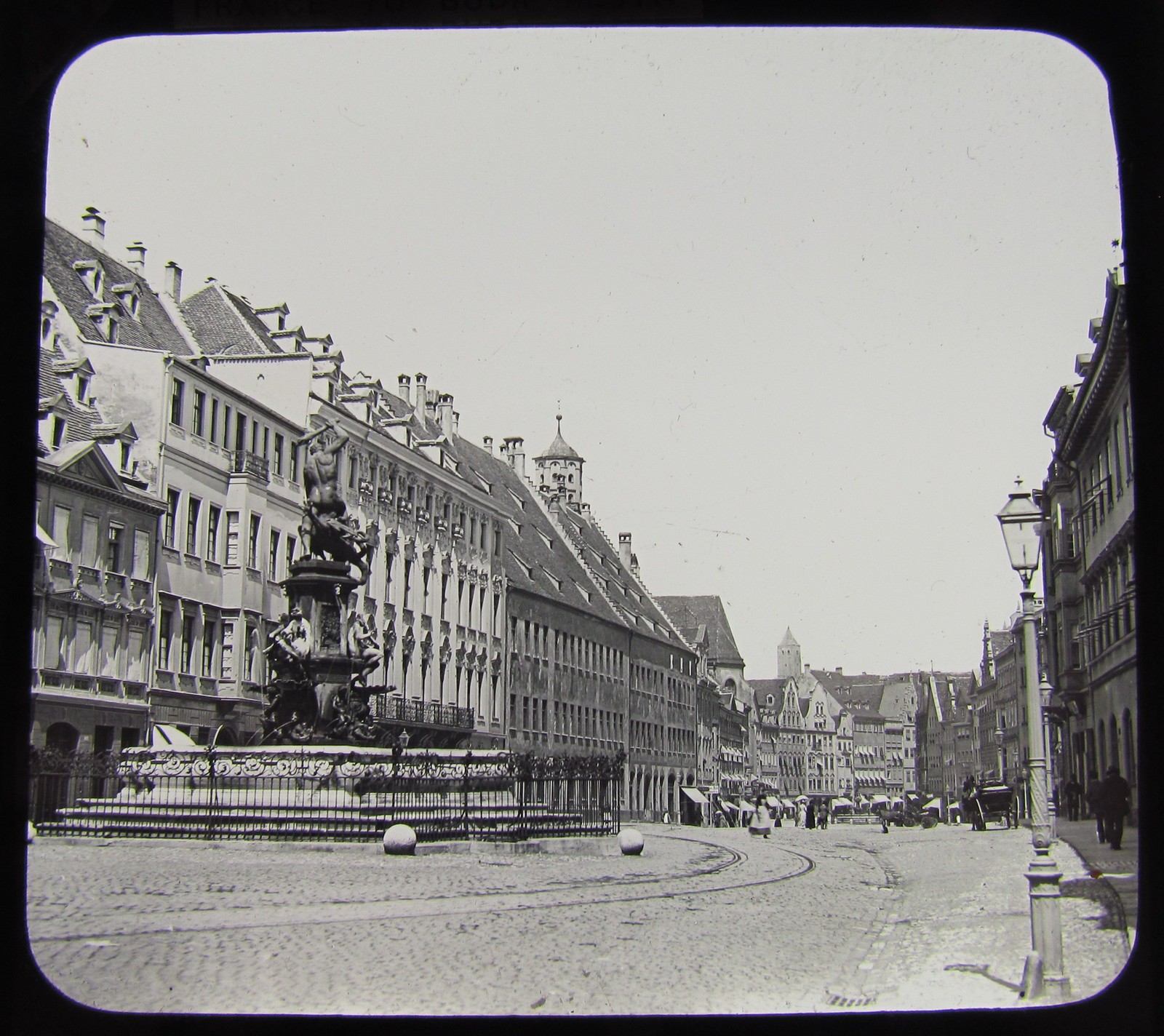 Glass Magic Lantern Slide MAXIMILIAN STRASSE AUGSBURG C1890 GERMANY