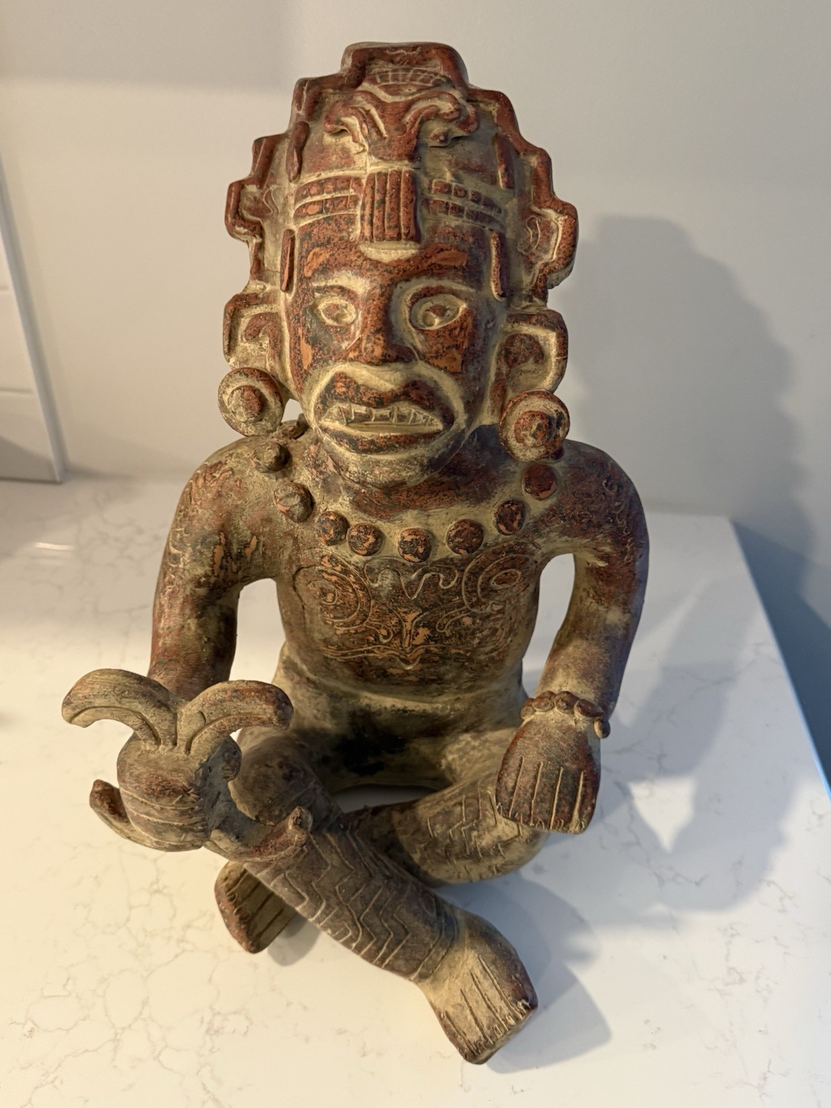 Vintage 18” Mesoamerican Mayan Style Pottery Figure w Bird Mexican Folk Art Vintage 18” Mesoamerican Mayan Style Pottery Figure w Bird Mexican Folk Art